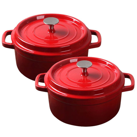 SOGA 2X Cast Iron 22cm Enamel Porcelain Stewpot Casserole Stew Cooking Pot With Lid Red STEWPOT22CMREDX2