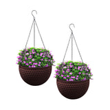 SOGA 2X Coffee Small Hanging Resin Flower Pot Self Watering Basket Planter Outdoor Garden Decor HANGPOT11COFX2