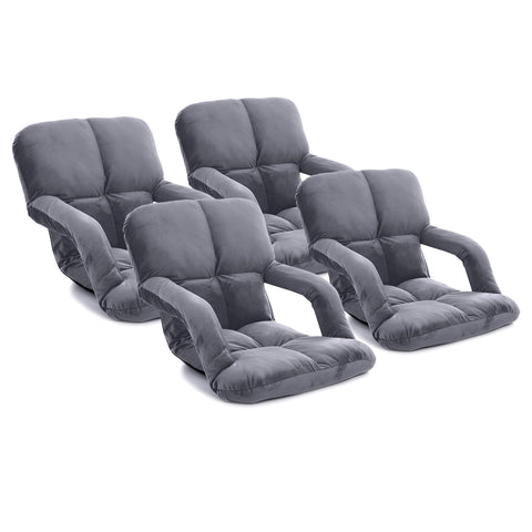 SOGA 4X Foldable Lounge Cushion Adjustable Floor Lazy Recliner Chair with Armrest Grey LOUNGEKIDGREYX4