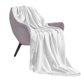 SOGA White Acrylic Knitted Throw Blanket Solid Fringed Warm Cozy Woven Cover Couch Bed Sofa Home BLANKET912