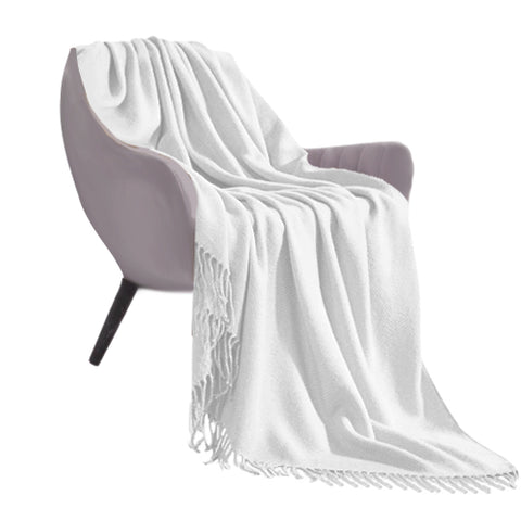 SOGA White Acrylic Knitted Throw Blanket Solid Fringed Warm Cozy Woven Cover Couch Bed Sofa Home BLANKET912