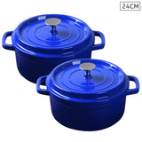 SOGA 2X Cast Iron 24cm Enamel Porcelain Stewpot Casserole Stew Cooking Pot With Lid Blue STEWPOT24CMBLUEX2