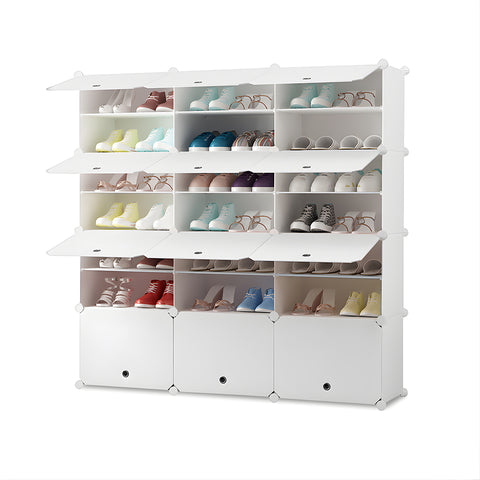 SOGA 7 Tier 3 Column White Shoe Rack Organizer Sneaker Footwear Storage Stackable Stand Cabinet SHOEBOX98