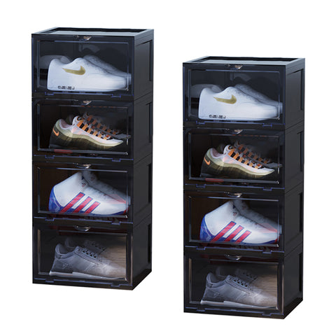 SOGA 2X 4 Tier Black Portable Shoe Organiser Sneaker Footwear Folding Plastic Bin Stackable Storage SHOEA8004BLKX2