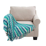 SOGA 220cm Blue Zigzag Striped Throw Blanket Acrylic Wave Knitted Fringed Woven Cover Couch Bed Sofa BLANKET920