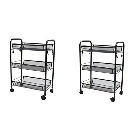 SOGA 2X 3 Tier Steel Black Bee Mesh Kitchen Cart Multi-Functional Shelves Portable Storage Organizer KITCHENXY036X2