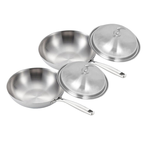 SOGA 2X 18/10 Stainless Steel Fry Pan 32cm Frying Pan Top Grade Cooking Skillet with Lid TRIFPI32X2