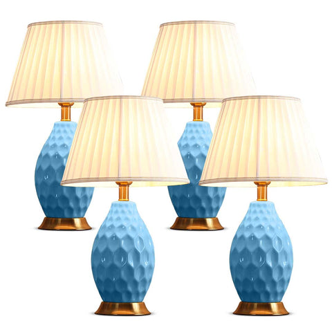 SOGA 4X Textured Ceramic Oval Table Lamp with Gold Metal Base Blue TABLELAMP180BLUEX4