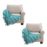 SOGA 2X 170cm Blue Zigzag Striped Throw Blanket Acrylic Wave Knitted Fringed Woven Cover Couch Bed BLANKET919X2
