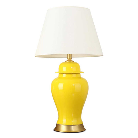 SOGA Oval Ceramic Table Lamp with Gold Metal Base Desk Lamp Yellow TABLELAMP170YELLOW
