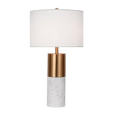 SOGA 60cm White Marble Bedside Modern Desk Table Lamp Living Room Shade with Cylinder Base TABLELAMPH60