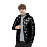 abbee Black 3XL Winter Hooded Glossy Down Jacket Stylish Lightweight Quilted Warm Puffer Coat DJ-9800D