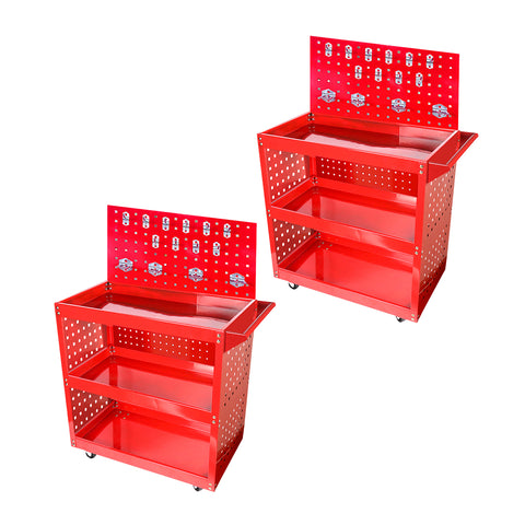 SOGA 2X 3 Tier Tool Storage Cart Portable Service Utility Heavy Duty Mobile Trolley with Porous Side TOOLCART607X2