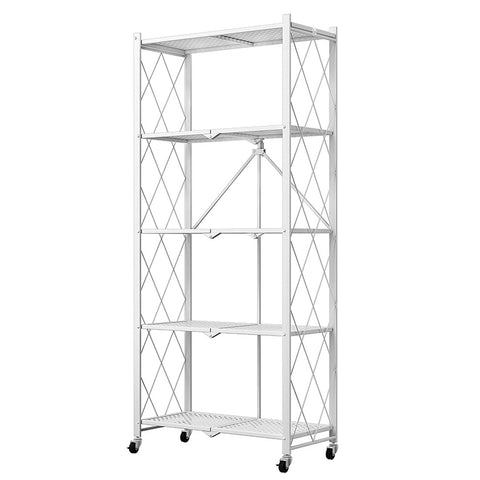 SOGA 5 Tier Steel White Foldable Kitchen Cart Multi-Functional Shelves Portable Storage Organizer KITCHENXY003WHT