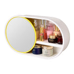 SOGA 39cm Oval Wall-Mounted Mirror Storage Box Vanity Mirror Rack Bathroom Adhesive Shelf Home BATHG323