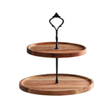 SOGA 20cm 2 Tier Brown Round Wooden Acacia Dessert Tray Cake Snacks Cupcake Stand Buffet Serving WODC238