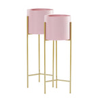 SOGA 2X 2 Layer 42cm Gold Metal Plant Stand with Pink Flower Pot Holder Corner Shelving Rack Indoor FPOTH45PNKX2