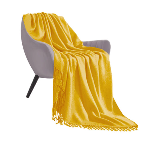 SOGA Yellow Acrylic Knitted Throw Blanket Solid Fringed Warm Cozy Woven Cover Couch Bed Sofa Home BLANKET916