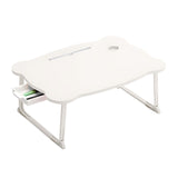 SOGA White Portable Bed Table Adjustable Folding Mini Desk With Mini Drawer and Cup-Holder Home BEDTABLEM666