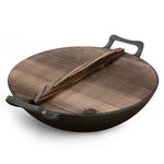 SOGA 36CM Commercial Cast Iron Wok FryPan with Wooden Lid Fry Pan ZPAIB1