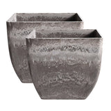 SOGA 2X 27cm Rock Grey Square Resin Plant Flower Pot in Cement Pattern Planter Cachepot for Indoor FPOTF2711X2