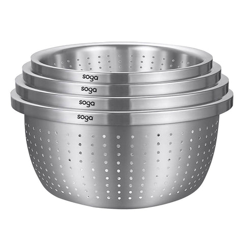 SOGA Stainless Steel Nesting Basin Colander Perforated Kitchen Sink Washing Bowl Metal Basket BOWL615