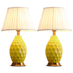 SOGA 2X Textured Ceramic Oval Table Lamp with Gold Metal Base Yellow TABLELAMP180YELLOWX2