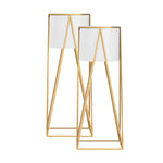 SOGA 2X 50cm Gold Metal Plant Stand with White Flower Pot Holder Corner Shelving Rack Indoor Display FPOTH52WHTX2