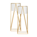 SOGA 2X 50cm Gold Metal Plant Stand with White Flower Pot Holder Corner Shelving Rack Indoor Display FPOTH52WHTX2