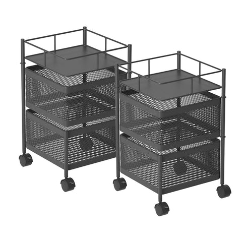 SOGA 2X 2 Tier Steel Square Rotating Kitchen Cart Multi-Functional Shelves Portable Storage KITCHENXY018X2