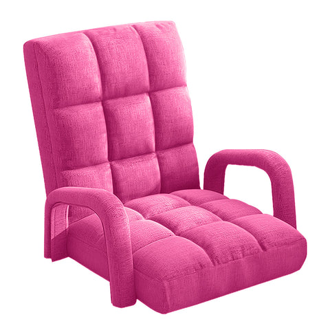 SOGA Foldable Lounge Cushion Adjustable Floor Lazy Recliner Chair with Armrest Pink LOUNGEARMPINK