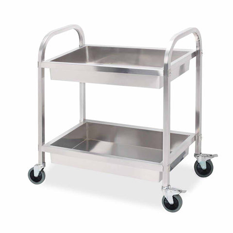 SOGA 2 Tier 85x45x90cm Stainless Steel Kitchen Trolley Bowl Collect Service Food Cart Medium FOODCART1202