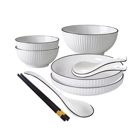 SOGA White Japanese Style Ceramic Dinnerware Crockery Soup Bowl Plate Server Kitchen Home Decor Set BOWLG002