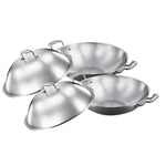 SOGA 2X 3-Ply 38cm Stainless Steel Double Handle Wok Frying Fry Pan Skillet with Lid WOKTRIFPG38X2