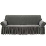 SOGA 4-Seater Grey Sofa Cover with Ruffled Skirt Couch Protector High Stretch Lounge Slipcover Home SOFACOV8