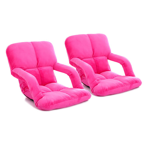 SOGA 2X Foldable Lounge Cushion Adjustable Floor Lazy Recliner Chair with Armrest Pink LOUNGEKIDPINKX2