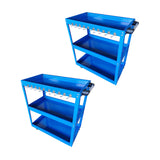 SOGA 2X 3 Tier Tool Storage Cart Portable Service Utility Heavy Duty Mobile Trolley with Hooks Blue TOOLCART608X2