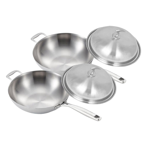 SOGA 2X 18/10 Stainless Steel Fry Pan 34cm Frying Pan Top Grade Skillet with Helper Handle and Lid TRIFPO34X2