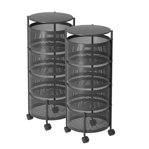 SOGA 2X 4 Tier Steel Round Rotating Kitchen Cart Multi-Functional Shelves Portable Storage Organizer KITCHENXY016X2