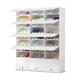 SOGA 9 Tier 3 Column White Shoe Rack Organizer Sneaker Footwear Storage Stackable Stand Cabinet SHOEBOX99