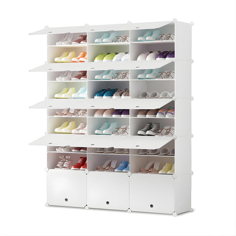 SOGA 9 Tier 3 Column White Shoe Rack Organizer Sneaker Footwear Storage Stackable Stand Cabinet SHOEBOX99