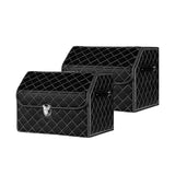 SOGA 2X Leather Car Boot Collapsible Foldable Trunk Cargo Organizer Portable Storage Box Black/White STORAGEBLK386X2