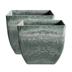 SOGA 2X 27cm Green Grey Square Resin Plant Flower Pot in Cement Pattern Planter Cachepot for Indoor FPOTF2704X2