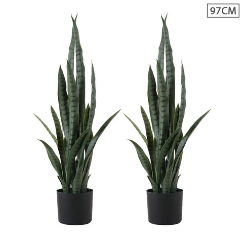 SOGA 2X 97cm Sansevieria Snake Artificial Plants with Black Plastic Planter Greenery, Home Office APLANTFH9712X2