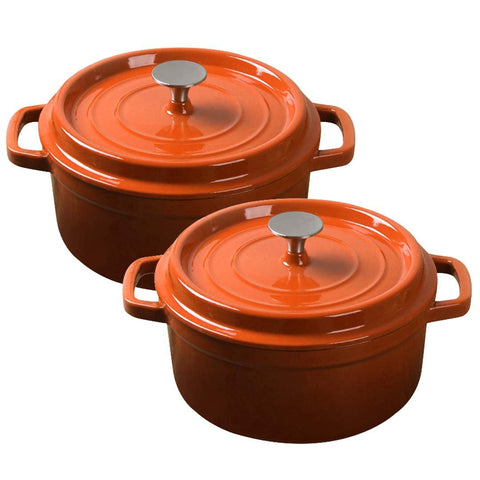 SOGA 2X Cast Iron 26cm Enamel Porcelain Stewpot Casserole Stew Cooking Pot With Lid Orange STEWPOT26CMORANGEX2