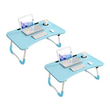 SOGA 2X Blue Portable Bed Table Adjustable Foldable Bed Sofa Study Table Laptop Mini Desk with BEDTABLEH303X2