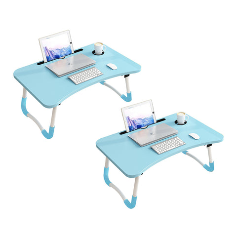SOGA 2X Blue Portable Bed Table Adjustable Foldable Bed Sofa Study Table Laptop Mini Desk with BEDTABLEH303X2