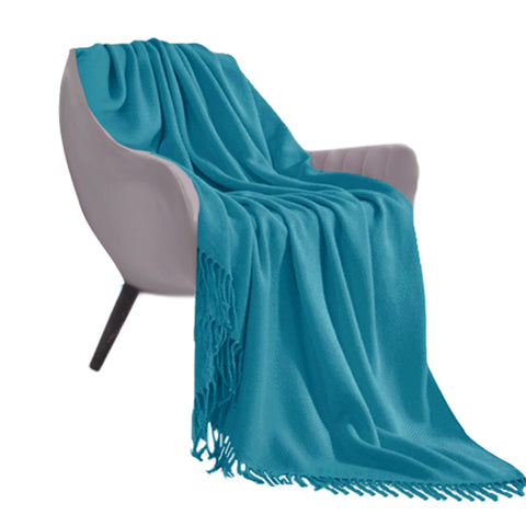 SOGA Blue Acrylic Knitted Throw Blanket Solid Fringed Warm Cozy Woven Cover Couch Bed Sofa Home BLANKET910