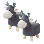 SOGA 2X Grey Children Bench Deer Character Round Ottoman Stool Soft Small Comfy Seat Home Decor ANISTOOL25X2