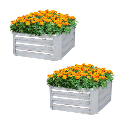 SOGA 2X 100cm Square Galvanised Raised Garden Bed Vegetable Herb Flower Outdoor Planter Box METALBSIL517X2